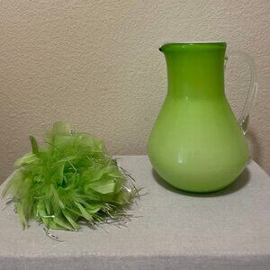 Vintage Lime Green Pitcher with feathers decor included